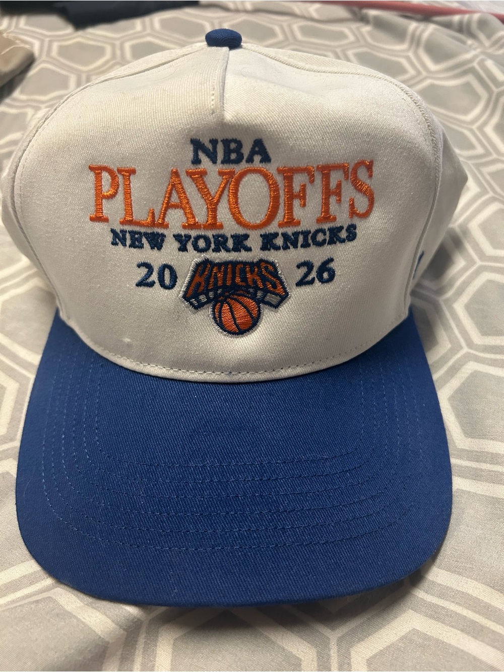 NBA New York Knicks playoffs 2026 White, Blue & Orange Playoffs Hat